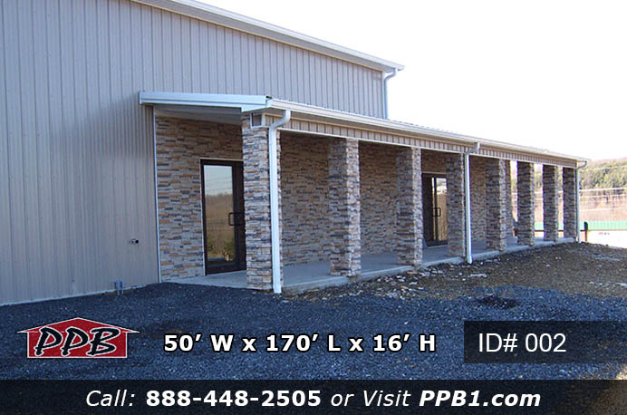 Stone veneer covered entry with commercial doors on 002 50x170x16 Pennsylvania commercial building