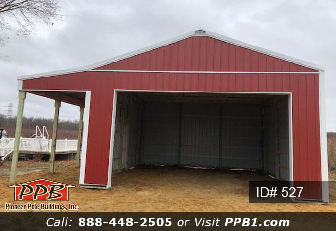 527 – 24x28x12 Red Garage with Lean-To