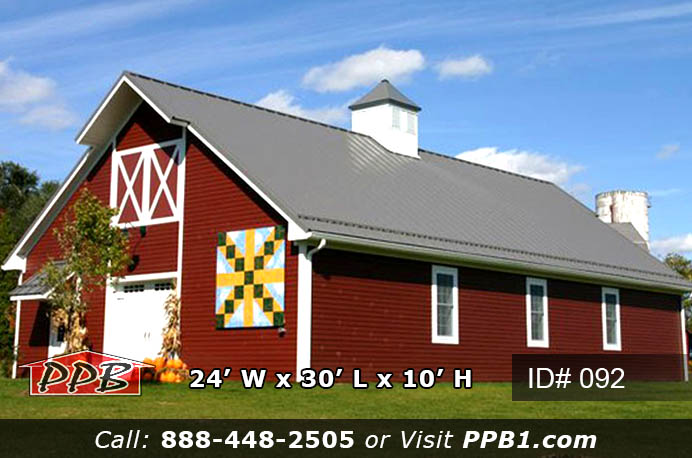 091 40x70x12 front-corner exterior with cupola and crossbuck accent
