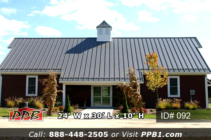 Rear elevation with full glass door and cupola, a multi-use farm barn