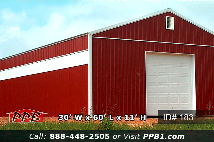 183 – Large Agricultural Red Pole Building 30x60x11