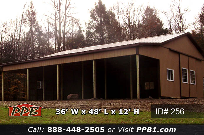 256 – Equestrian Pole Barn With Large Lean To 36x48x12