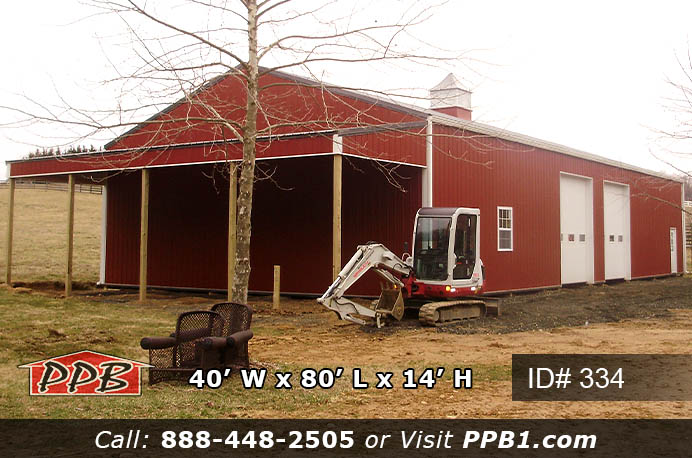 Red pole barn with lean to