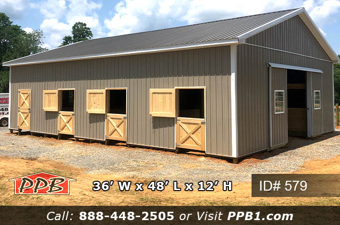 579 – Equestrian Horse Barn With 6 Stalls 36x48x12