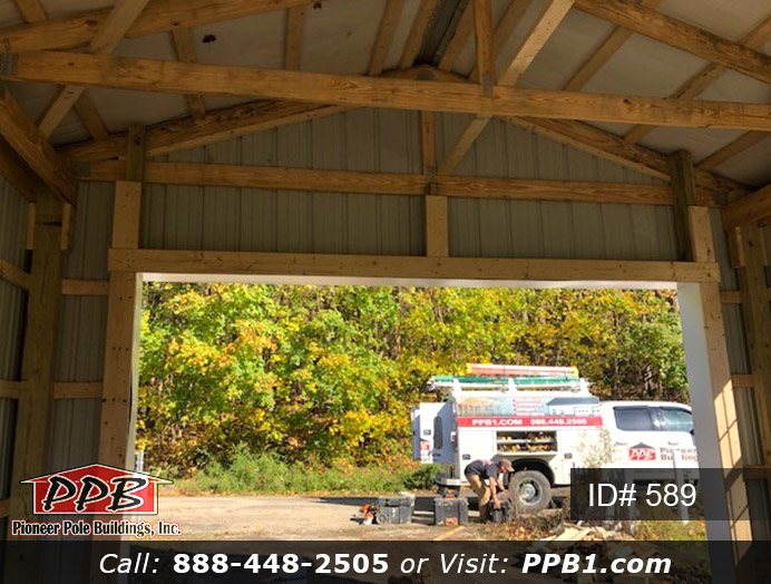 Pole Building Dimensions: 16’ W x 24’ L x 10’ 4” H (ID# 589) A Simple Drive-Through Garage 16’ Standard Trusses, 4’ on Center 4/12 Pitch Colors: Siding Color: Ivy (Green) Roofing Color: Slate Trim Color: White