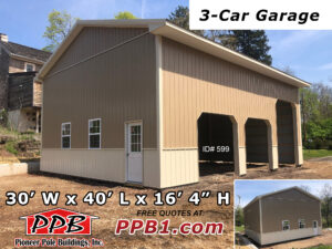 Corner view of 30x40x16 garage with white entry door and skirtboard