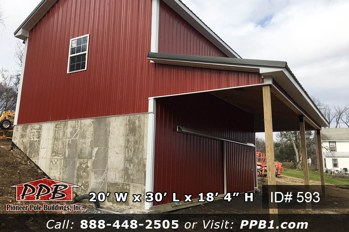 20’ W x 30’ L x 18’ 4” H (ID# 593) Compact Red Bank Barn 20’ Standard Trusses, 4’ on Center 7/12 Pitch