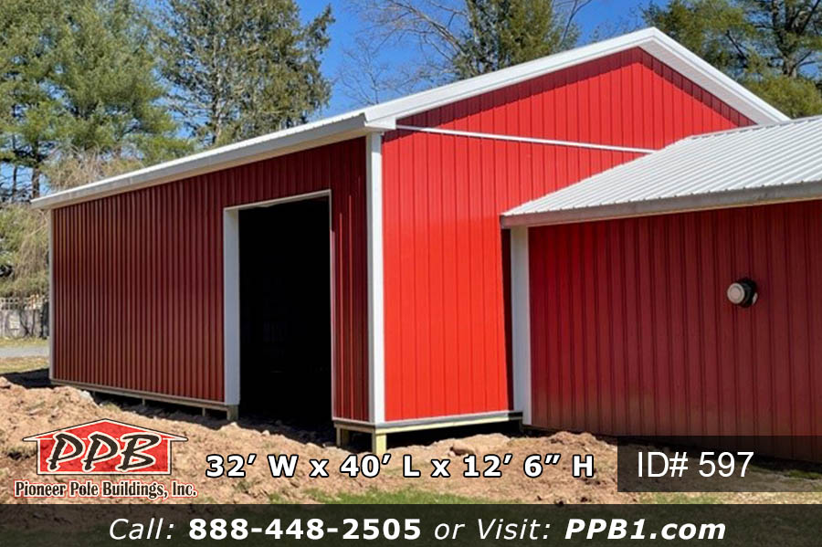 32’ W x 40’ L x 12’ 6” H (ID# 597) Red Garage Addition