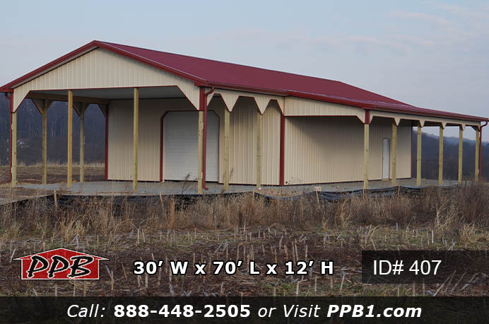 407 – Custom Pole Barn With Pavilion & Lean To 30x70x12