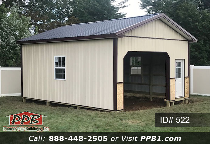 Pole Building Dimensions: 20’ W x 24’ L x 10’ 6” H (ID# 522) One-Car Garage with Windows 20’ Standard Trusses, 4’ on Center 4/12 Pitch Colors: Siding Color: Beige Roofing Color: Black Trim Color: Burgundy Openings: (1) 12’ x 8’ Carriage House Garage Door with 3-Piece Arched Stockton Windows with Dutch Corners (1) 3068 9-Lite Insulated Entry Door (2) 3’ x 4’ Single-Hung Windows with Screens & Grids, Color: White 