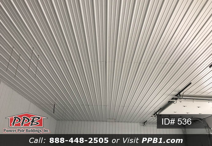 Pole Building Dimensions: 32’ W x 48’ L x 14’ 6” H (ID# 536) 32’ Standard Trusses, 4’ on Center 4/12 Pitch Colors: Siding Color: White Roofing Color: White Trim Color: White