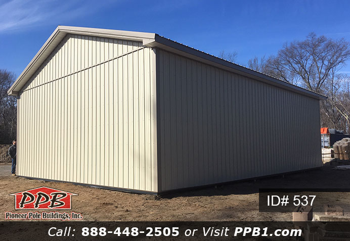 Pole Building Dimensions: 30’ W x 40’ L x 12’ 4” H (ID# 537) 30’ Standard Trusses, 4’ on Center 4/12 Pitch Colors: Siding Color: Light Stone Roofing Color: Clay Trim Color: Clay