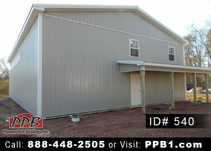 Pole Building Dimensions: 40’ W x 64’ L x 15’ 6” H (ID# 540) 40’ Scissor Trusses, 4’ on Center 3/12 Pitch Colors: Siding Color: Ash Gray Roofing Color: Slate Trim Color: White 