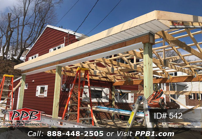 Pole Building Dimensions: 20’ W x 41’ L x 8’ 4” H (ID# 542) Pavilion or Carport with Red Roof 20’ Standard Trusses, 4’ on Center 4/12 Pitch Colors: Siding Color: Red Roofing Color: Red Trim Color: White
