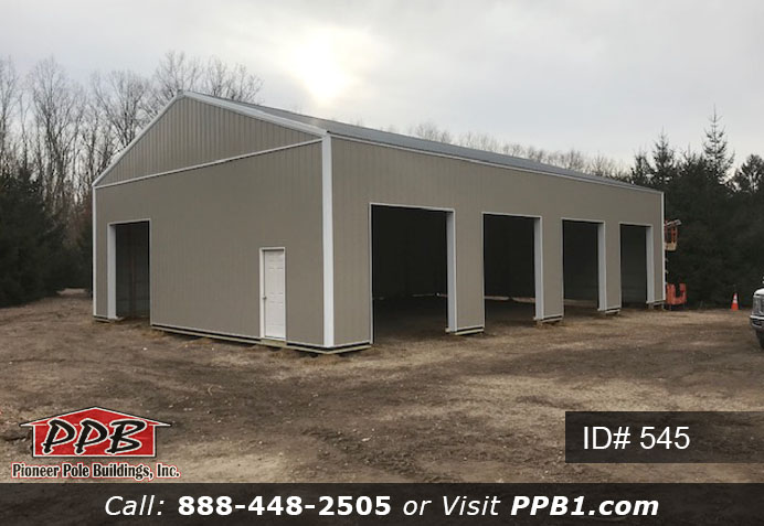 Pole Building Dimensions: 40’ W x 60’ L x 14’ 6” H (ID# 545) 5-Car Garage 40’ Standard Trusses, 4’ on Center 4/12 Pitch Colors: Siding Color: Clay Roofing Color: Black Trim Color: White