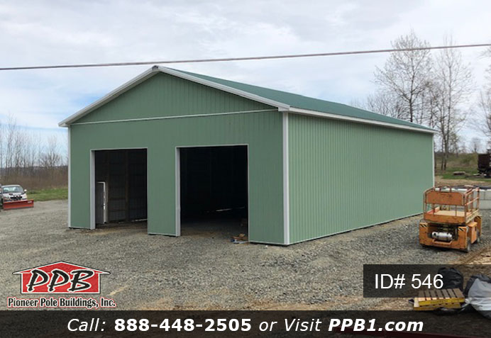Pole Building Dimensions: 40’ W x 60’ L x 16’ 4” H (ID# 546) 4-Car Garage 40’ Standard Trusses, 2’ on Center 4/12 Pitch Colors: Siding Color: Patina Green Roofing Color: Ivy (Green) Trim Color: White