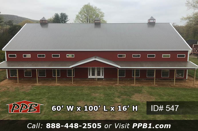 547 – Large Red Custom Commercial Pole Barn 60x100x16