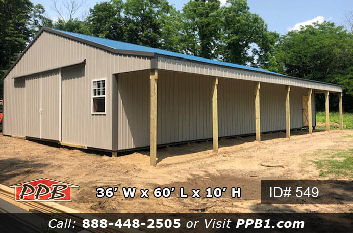549 – Steel Horse Barn With Lean To 36x60x10