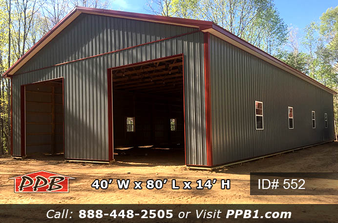 552 – Metal Pole Building Insulated Garage 40x80x14