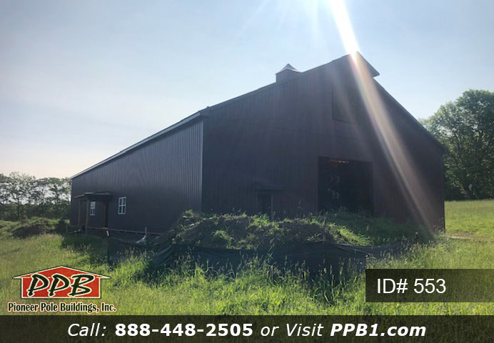 Pole Building Dimensions: 60’ W x 120’ L x 18’ 6” H (ID# 553) Big Burgundy Barn 60’ Standard Trusses, 4’ on Center 6/12 Pitch Colors: Siding Color: Burgundy Roofing Color: Bronze Trim Color: Bronze
