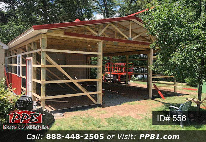 Pole Building Dimensions: 30’ W x 40’ L x 10’ 4” H (ID# 556) Pole Building with Sliding Doors 30’ Standard Trusses, 4’ on Center 3/12 Pitch Colors: Two-Tone Siding Color: Upper Color: Tan Lower Color: Red Roofing Color: Red Trim Color: Red