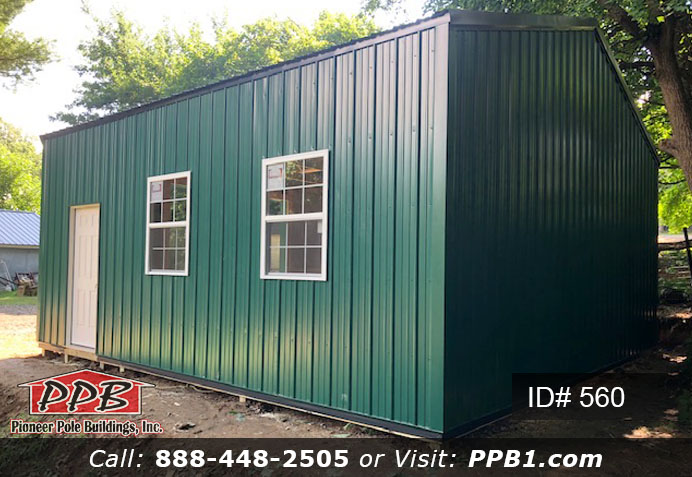 Pole Building Dimensions: 24’ W x 24’ L x 10’ 4” H (ID# 560) A Green One Car Garage 24’ Standard Trusses, 4’ on Center 4/12 Pitch Colors: Siding Color: Ivy (Green) Roofing Color: Black Trim Color: Ivy (Green) & Black