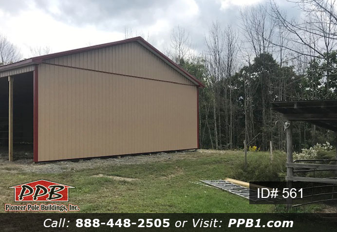 Pole Building Dimensions: 40’ W x 80’ L x 14’ 4” H (ID# 561) A Tan Storage Building 40’ Standard Trusses, 4’ on Center 4/12 Pitch Colors: Siding Color: Tan Roofing Color: Red Trim Color: Red