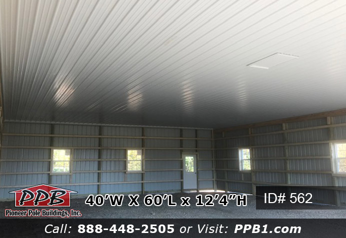 Inside garage with liner panel on the ceiling.