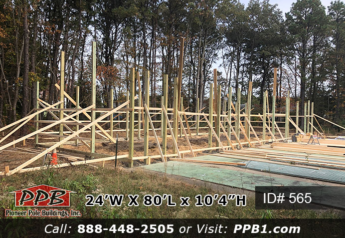 Posts are set on this large pole building and ready for the trusses.