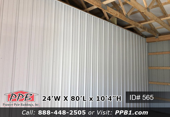 Pole Building Dimensions: 24’ W x 80’ L x 10’ 4” H (ID# 565) Commercial & Agricultural Storage 24’ Standard Trusses, 2’ on Center 4/12 Pitch Colors: Siding Color: Tan Roofing Color: Brown Trim Color: Brown