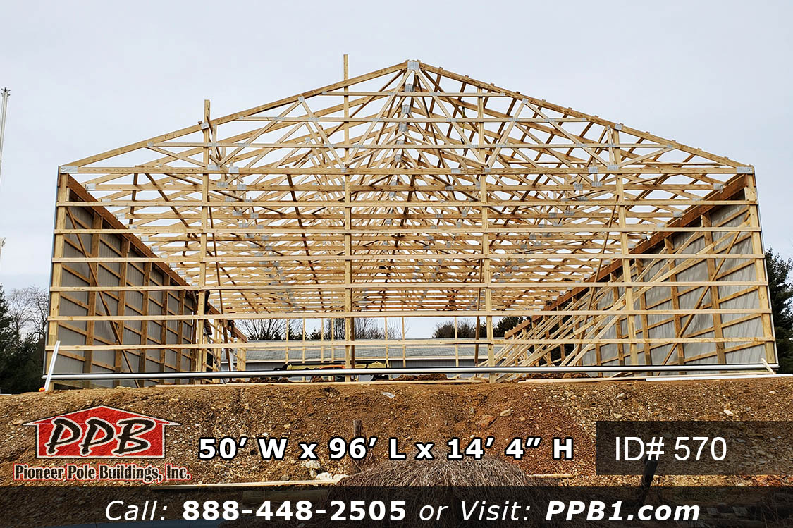 Frame with trusses of a pole building