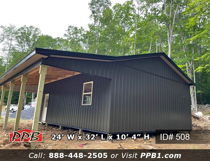 One Car Garage Dimensions 24’ W x 32’ L x 10’ 4” H (ID# 508) 24’ Standard Trusses, 4’ on Center 4/12 Pitch One Car Garage Colors Siding Color: Bronze Roofing Color: Black Trim Color: Bronze & Black One Car Garage Openings (1) 16’ x 8’ Carriage House Short Panel Insulated Garage Door (1) 3068 9-Lite Fiberglass Insulated Entry Door (1) 3' x 4' Single-Hung Insulated White Window with Screen and Grids