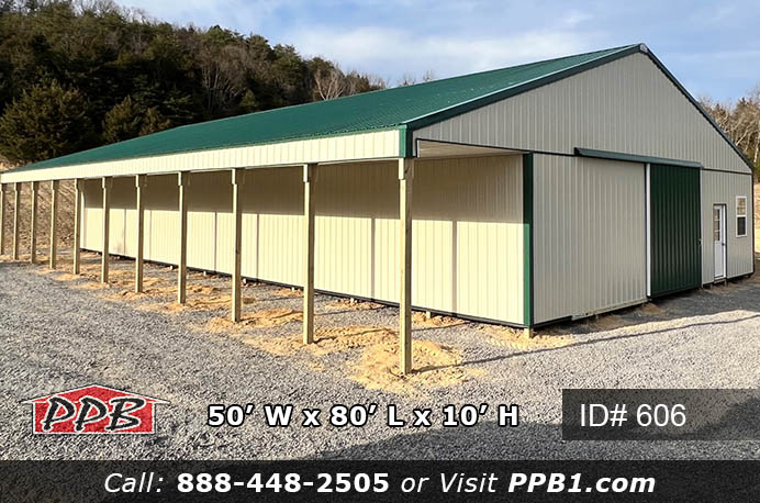 606 – Agricultural Pole Building with Carport 50x80x10