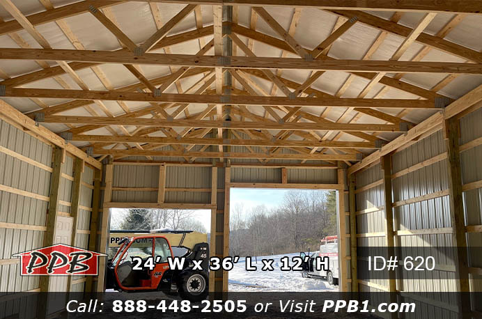 Trusses on pole building with two garage doors