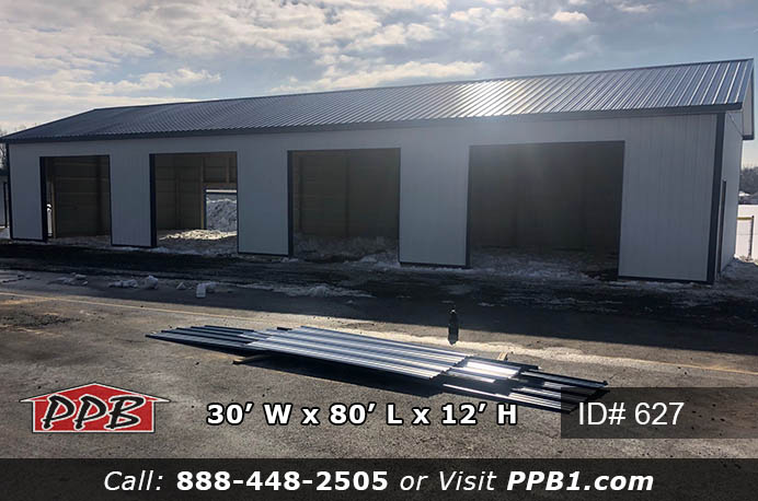 627 - White Commercial Pole Building with Four Bays 30x80x12
