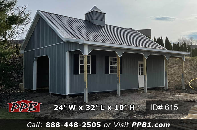 615 – Slate Residential Pole Building with Lean To 24x32x10
