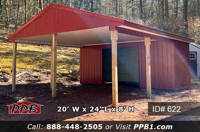 622 - Red Pavilion Attached to Mini-Shed 20x24x8
