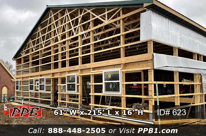 Building with purlins without siding steel.