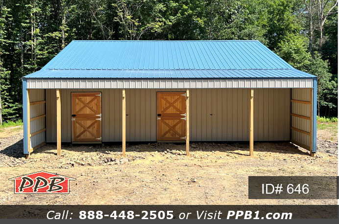 646 – Equestrian Pole Building with Lean-To 36’x36’x10’4″