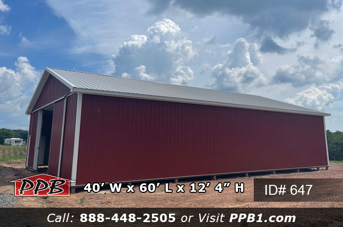 Red Farm Pole Building with Sliding Doors