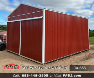 656 - Red Siding Building with Sliding Door
