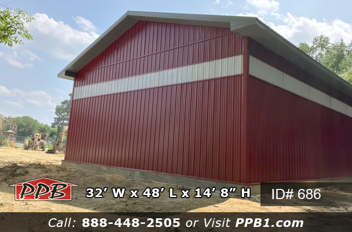 686 - Red Garage with Sidelights & 2' Overhangs