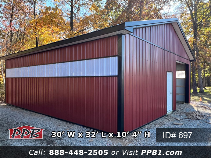 697 Red Garage with Sidelights