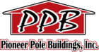 Pioneer Pole Buildings, Inc. logo with red barn outline and bold PPB lettering, which is a post-frame construction company.