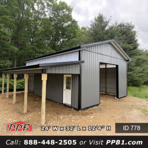 Pole Barn Garage 778 24x32x12 with charcoal siding and black metal roof