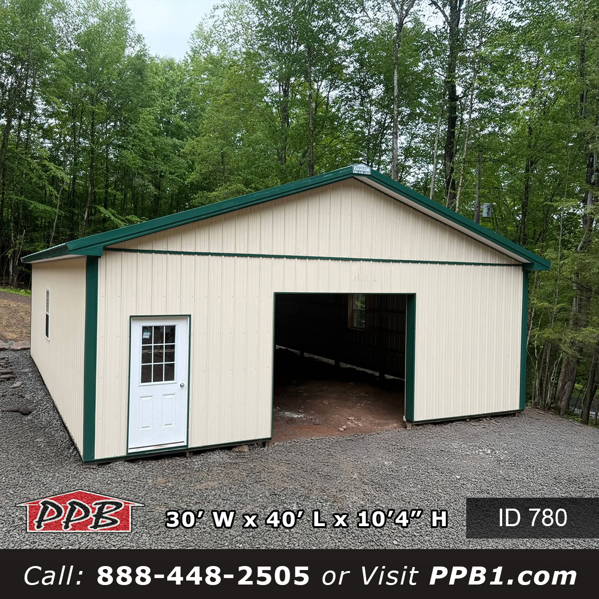 Pole barn garage in NY with metal roof and beige steel siding