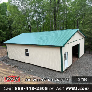 780 30x40x10 beige pole barn garage with ivy green roof