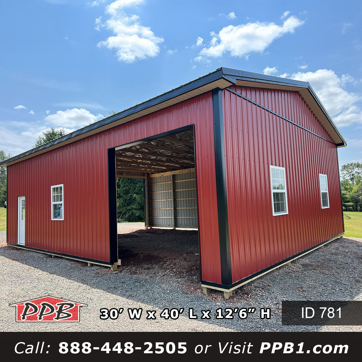 30x40 pole barn garage in NJ with overhead doors and metal siding