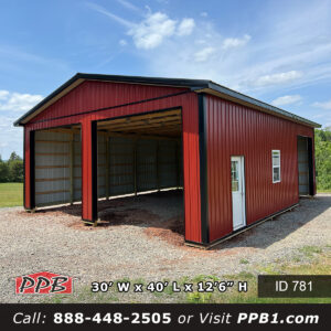 781 30x40x10 red pole barn garage with black metal roof