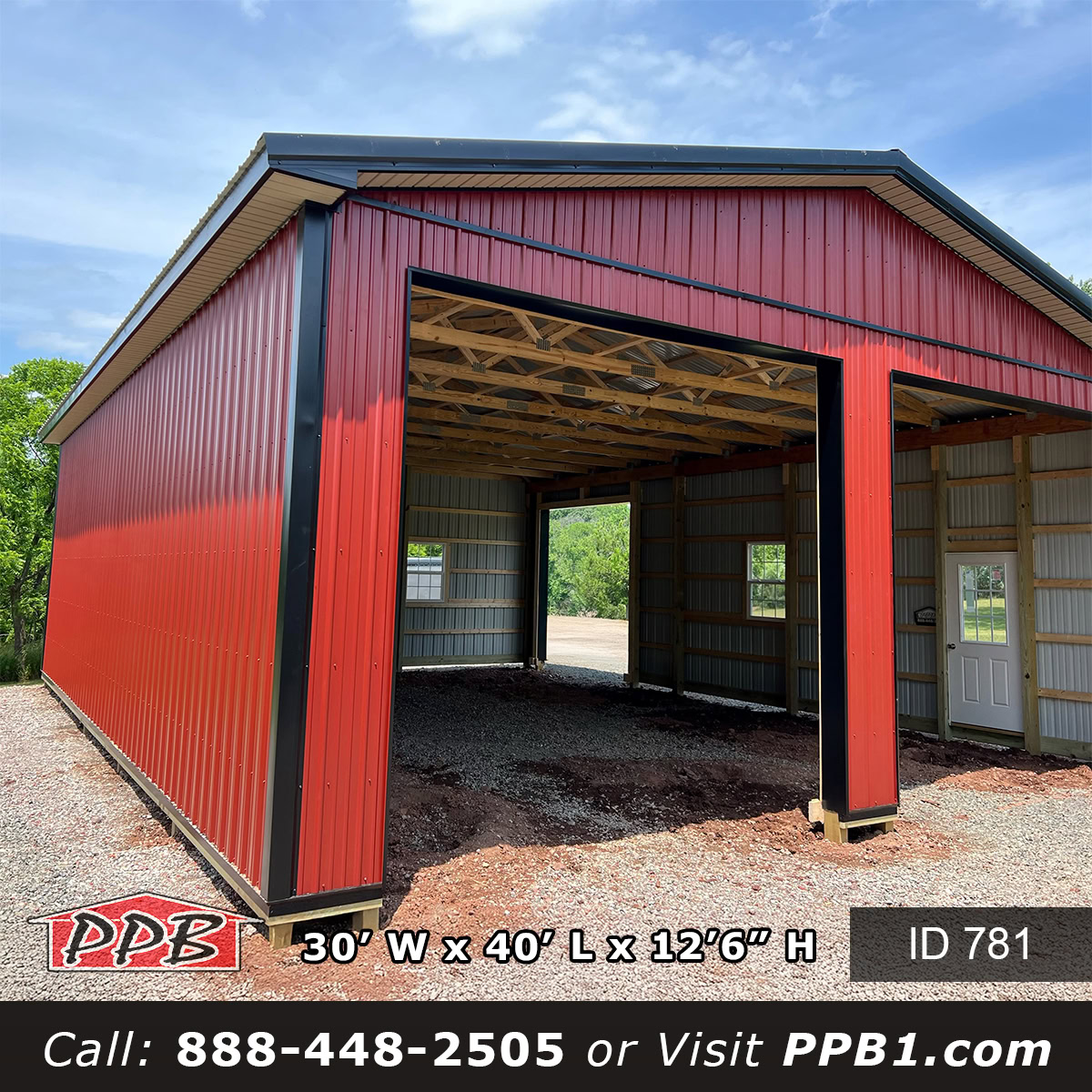 Metal barn garage in New Jersey with black roof and red siding